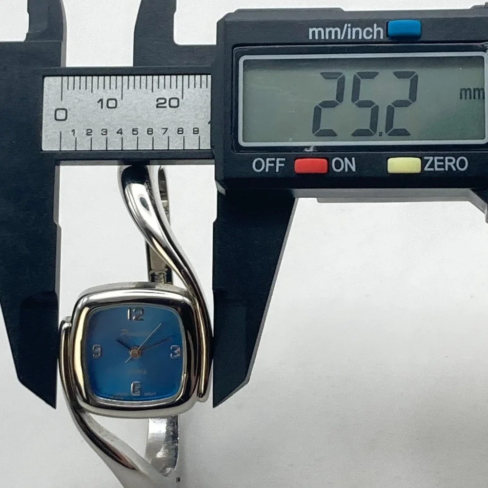 Panache Women's Watch Silver Tone Cuff Asymmetrical Blue New Battery SMALL 6